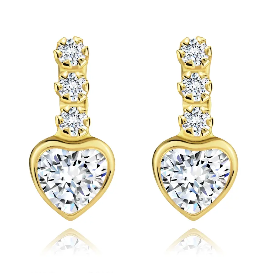 Zlaté náušnice 14K srdce pod oblou líniou zirkónov