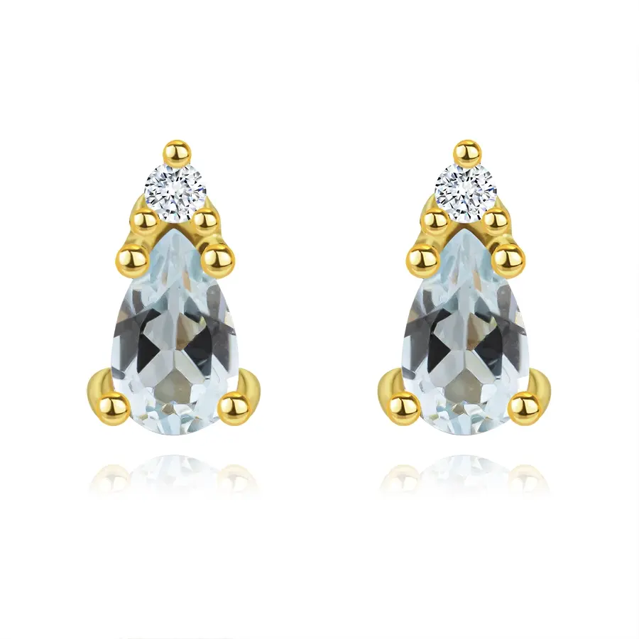 Zlaté náušnice 14K s topásom v tvare slzy a diamantom