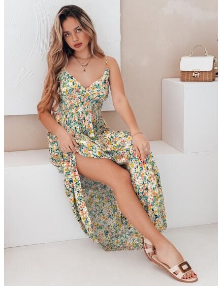 FLORALUSH maxi šaty so zelenými a žltými kvetmi