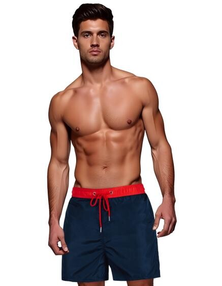 Pánske plavecké šortky tmavomodré a červené