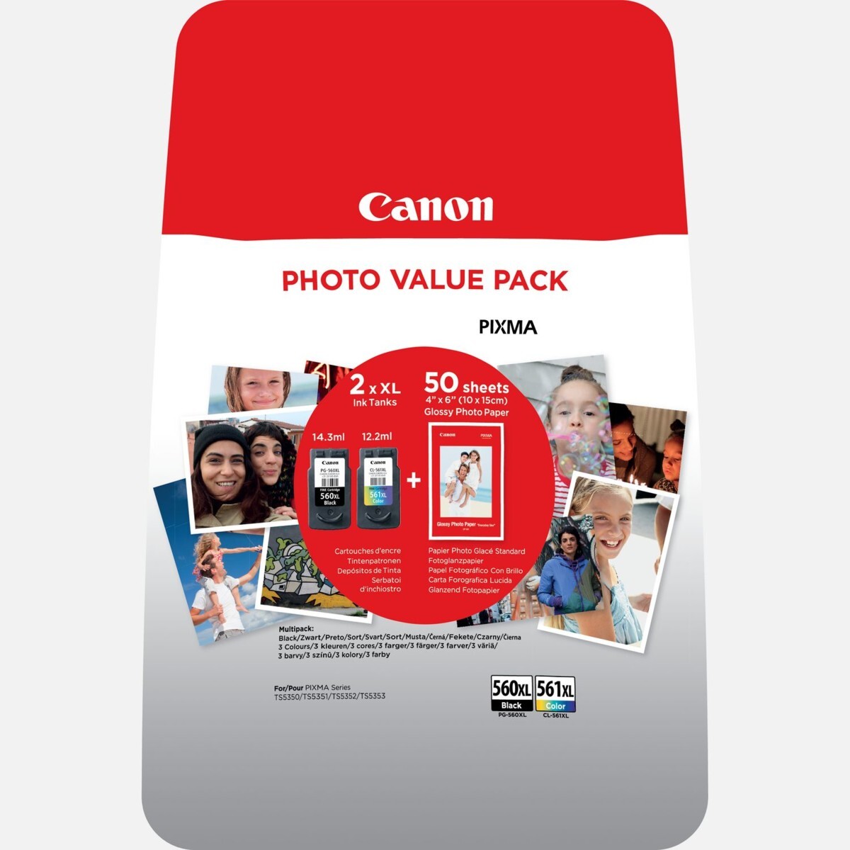 Cartridge Canon PG-560XL, CL-561XL, 3712C008+ 50 x Photo Paper GP-501 - originálny (Multipack Čierna/Farebná)