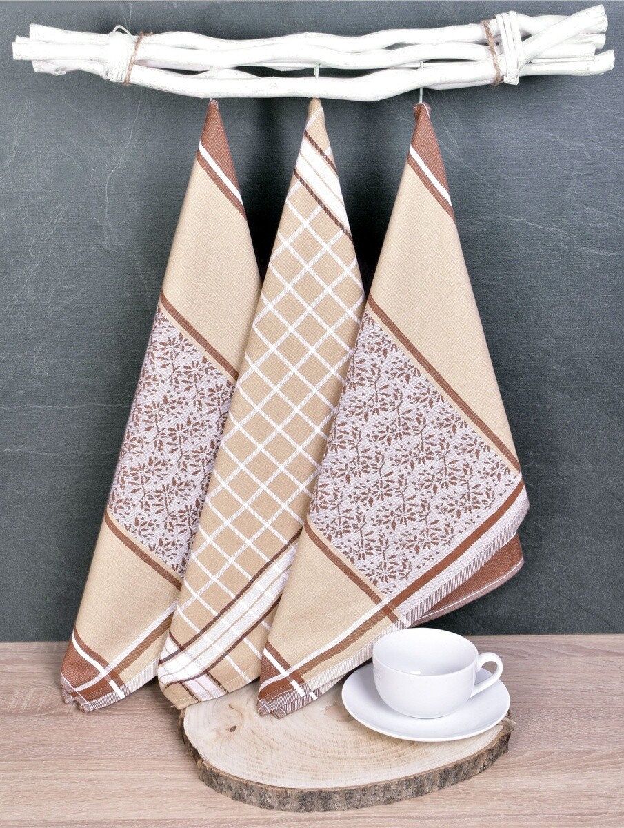 Luxusné kuchynské utierky, DORO BEIGE MIX egyptská bavlna set 3 ks