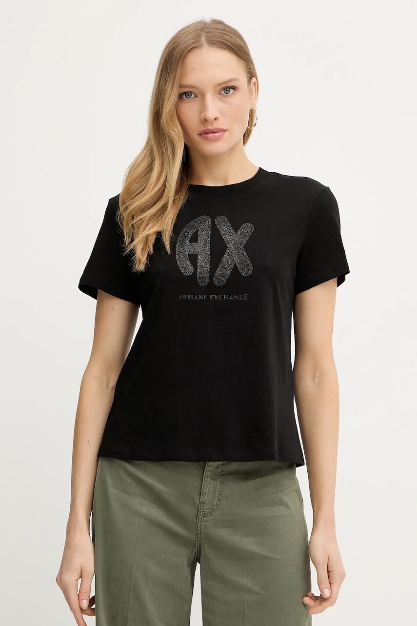Bavlnené tričko Armani Exchange dámske, čierna farba, XW000548 AF10359