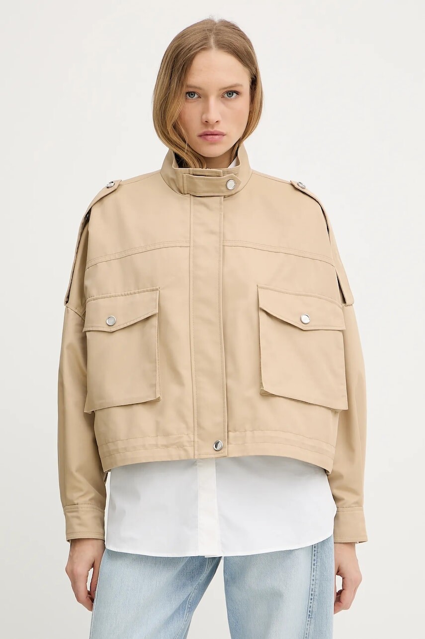 Bunda Pinko zelená farba, prechodná, oversize, 104682 A1PR