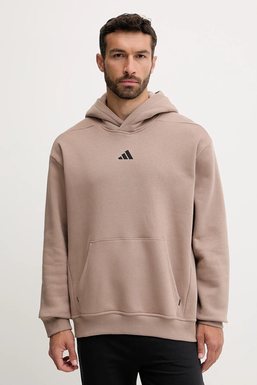 Tréningová mikina adidas Performance POWER hnedá farba, s kapucňou, jednofarebná, JZ6250