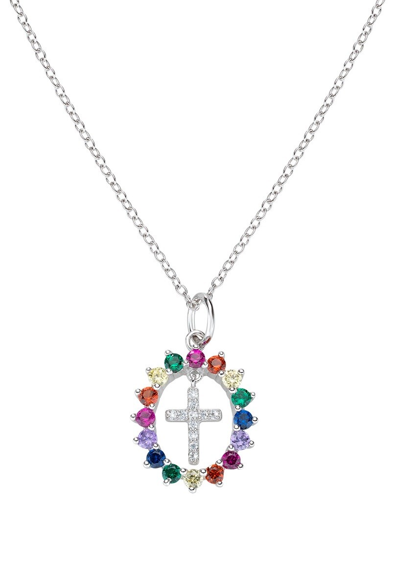 Amen Hravý strieborný náhrdelník so zirkónmi Cross CLGHCRBMZ (retiazka, prívesok)