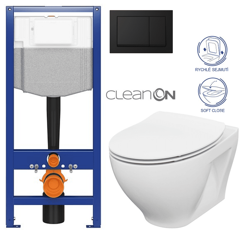 CERSANIT predstenový inštalačný systém s čiernym tlačidlom K97-0574 + WC CERSANIT CLEANON MODUO + SEDADLO K97-526 0574 MO1