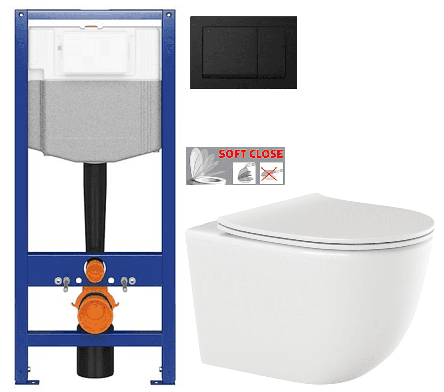 CERSANIT predstenový inštalačný systém s čiernym tlačidlom K97-0574 + WC INVENA TINOS + SEDADLO K97-526 0574 NO1