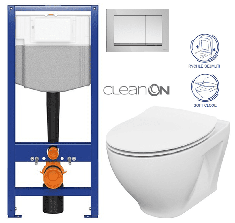 CERSANIT predstenový inštalačný systém s tlačidlom chrom K97-509 + WC CERSANIT CLEANON MODUO + SEDADLO K97-526 509 MO1