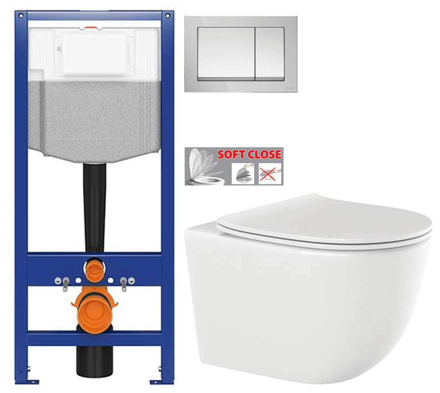 CERSANIT predstenový inštalačný systém s tlačidlom chrom K97-509 + WC INVENA TINOS + SEDADLO K97-526 509 NO1
