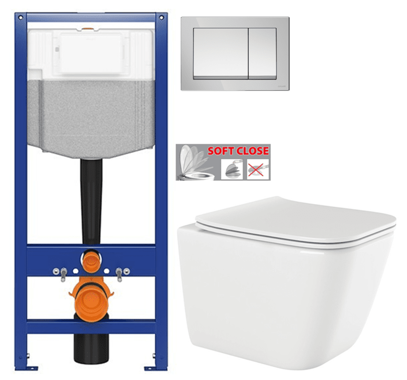 CERSANIT predstenový inštalačný systém s tlačidlom chrom K97-509 + WC INVENA PAROS + SEDADLO K97-526 509 RO1