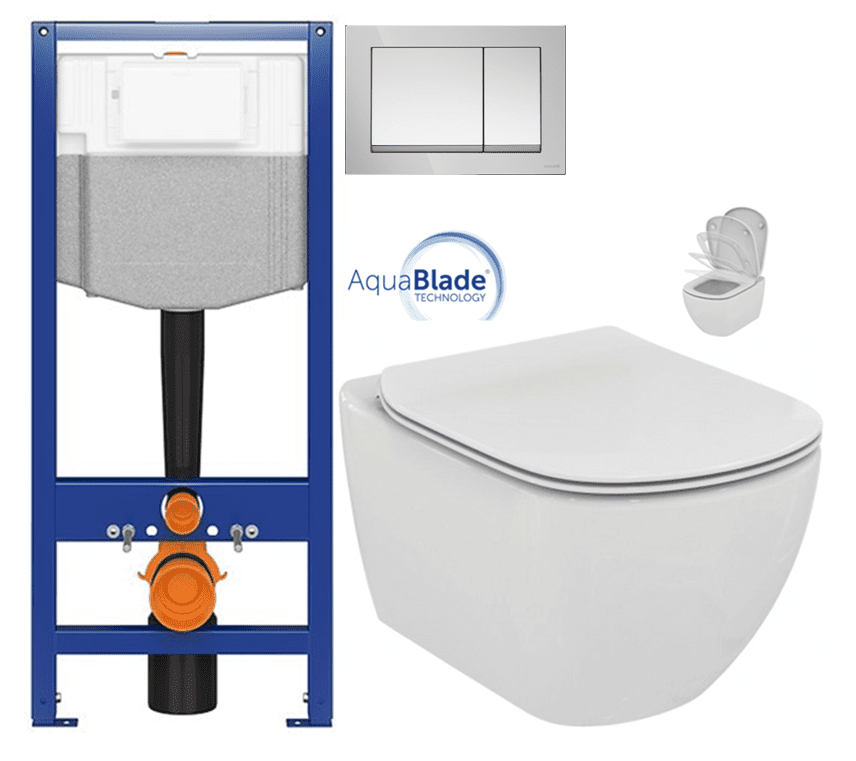 CERSANIT predstenový inštalačný systém s tlačidlom chrom K97-509 + WC Ideal Standard Tesi so sedadlom SoftClose, AquaBlade K97-526 509 TE1
