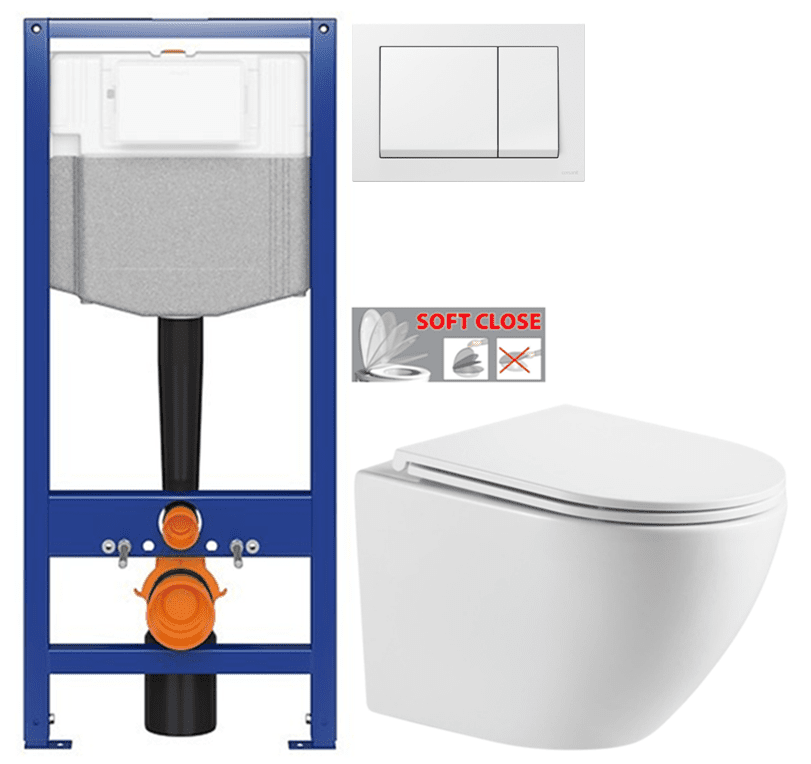 CERSANIT predstenový inštalačný systém s bielym tlačidlom K97-516 + WC INVENA LIMNOS WITH SOFT se sedlem RIMLESS K97-526 516 LI1