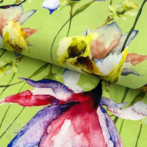 Úplet VISCOSE LYCRA HEAVY Mixed flowers green digital print
