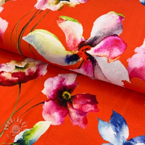 Úplet VISCOSE LYCRA HEAVY Mixed flowers peach digital print