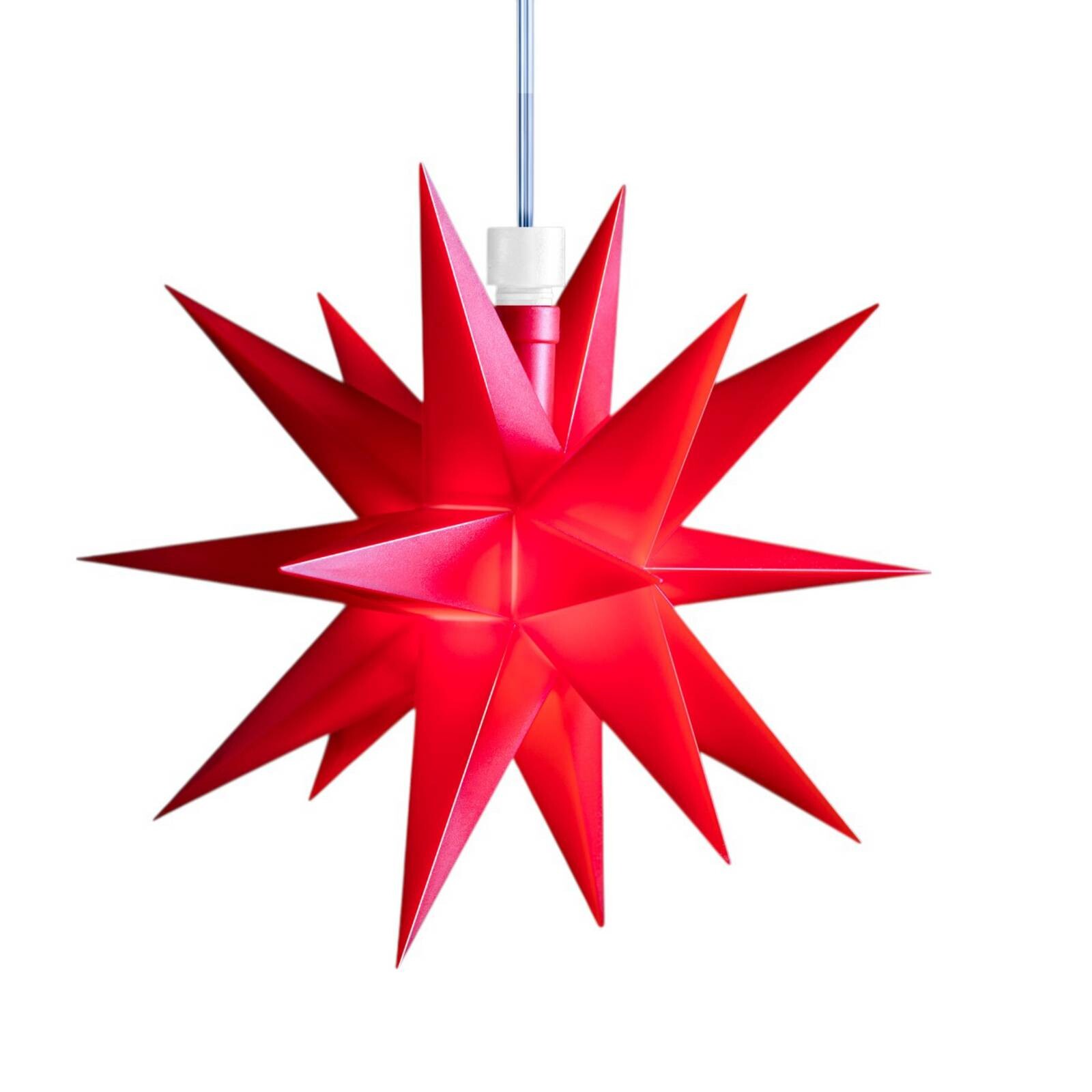 STERNTALER LED hviezda, červená, 18-zubá, Ø 16 cm, IP44 batéria