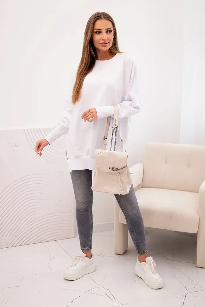 Kesi Dámska bavlnená mikina so širokým lemom dole biela