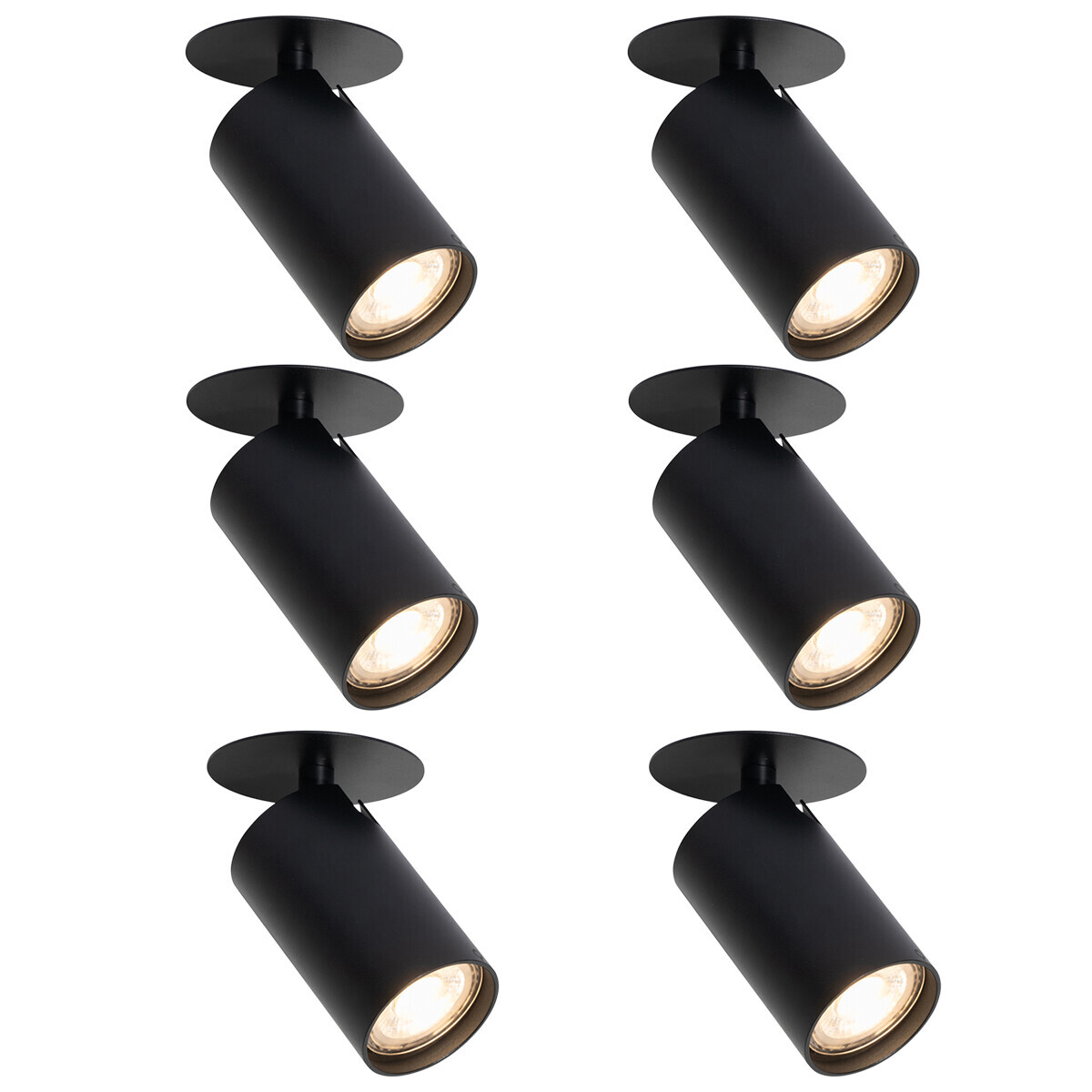 Sada 6 moderných zapustených bodových svetiel čierna GU10 50mm - Chels