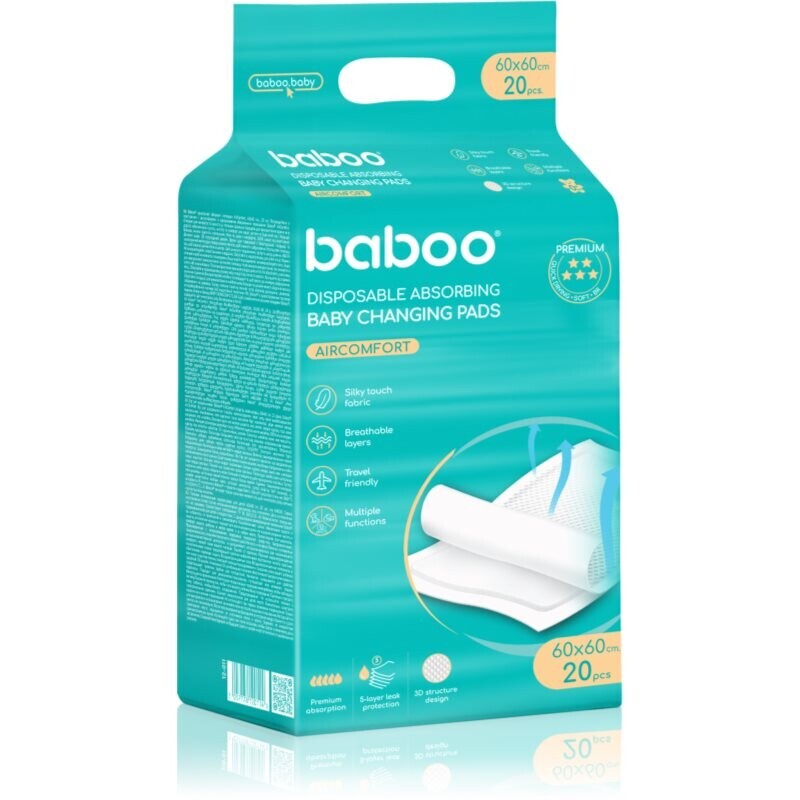 Baboo AirComfort Disposable Absorbing Changing Pads jednorazové prebaľovacie podložky 60x60 cm 20 ks