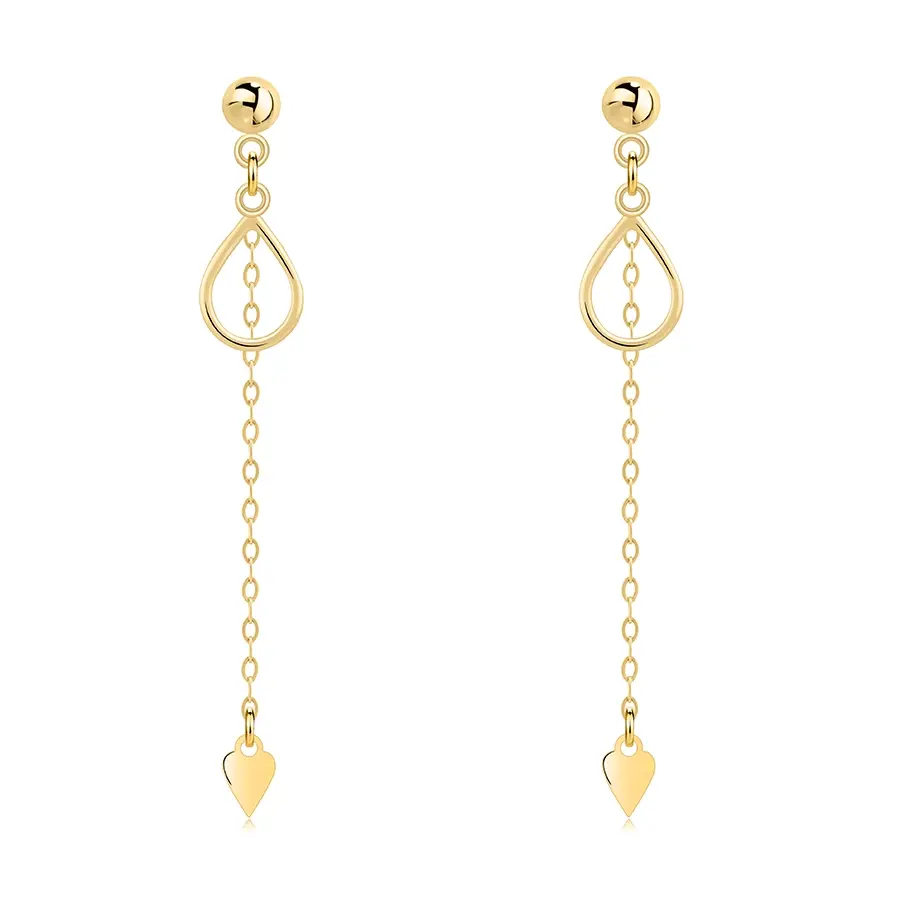 Zlaté náušnice 14K kvapka a srdce na retiazke