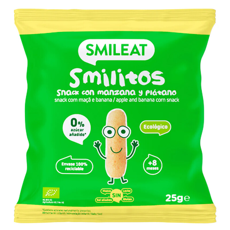 SMILEAT BIO Kukuričné chrumky banán a jablko s panenským olivovým olejom, 8M+ 25 g