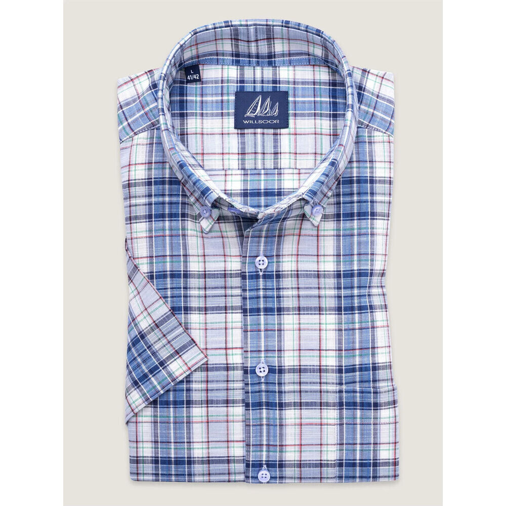 Pánska bavlnená košeľa slim fit s modrým károvaným vzorom 18220