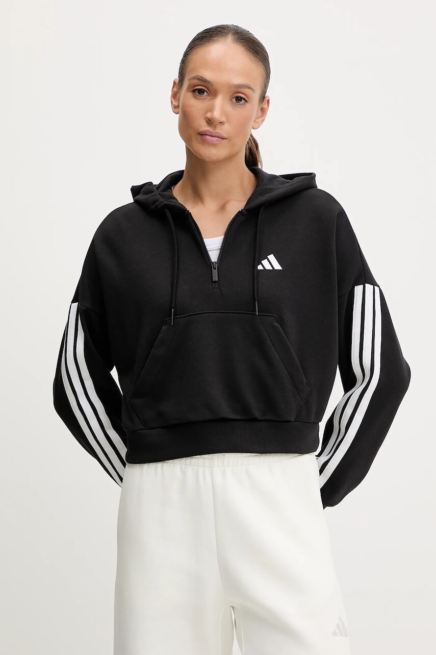 Mikina adidas Essentials 3-Stripes čierna farba, s kapucňou, s nášivkou, JN1956