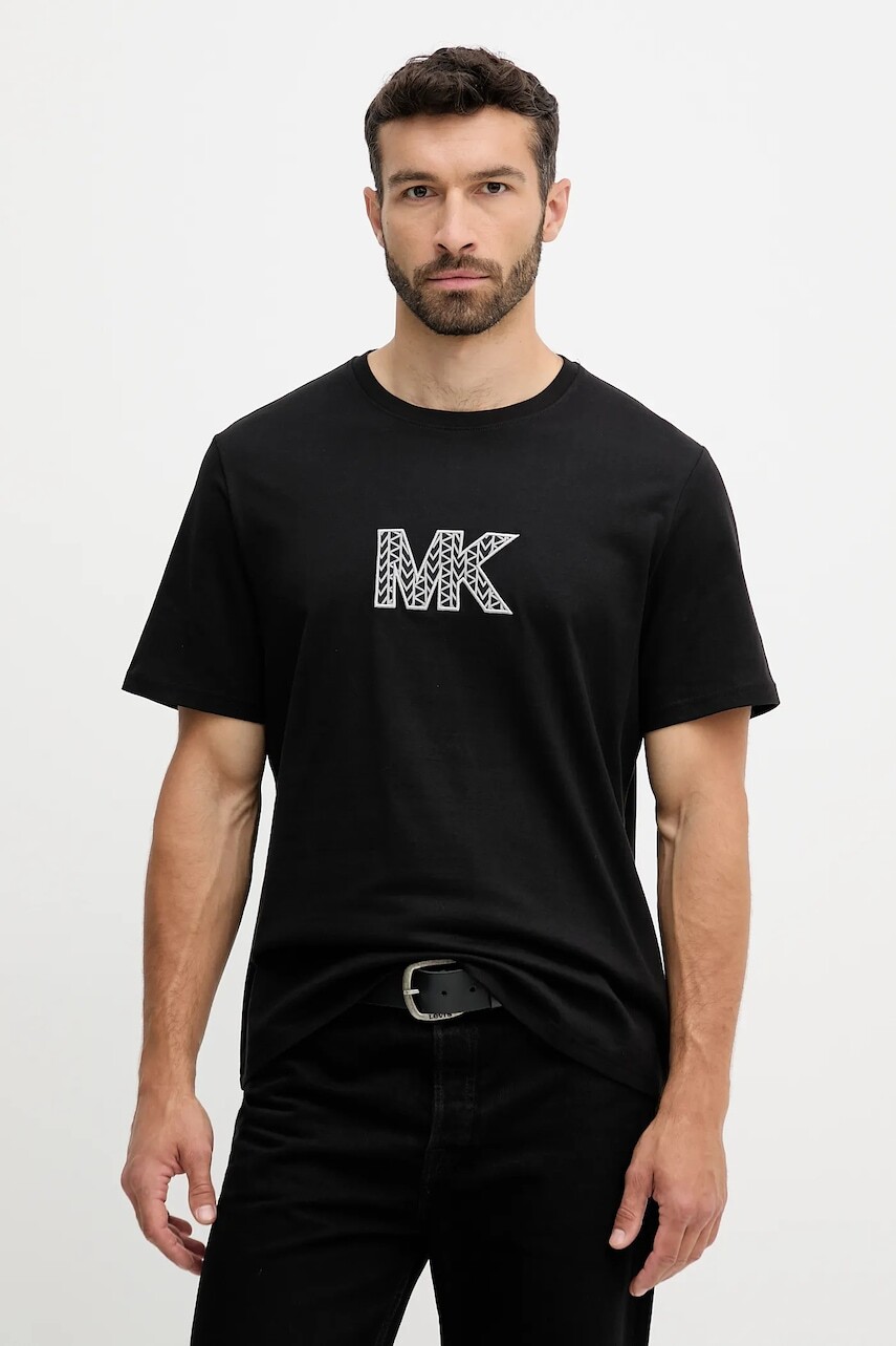 Bavlnené tričko Michael Kors pánske, čierna farba, s nášivkou, CT552LN1V2