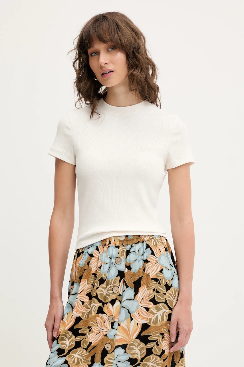 Tričko Tommy Jeans dámske, béžová farba, DW0DW20910