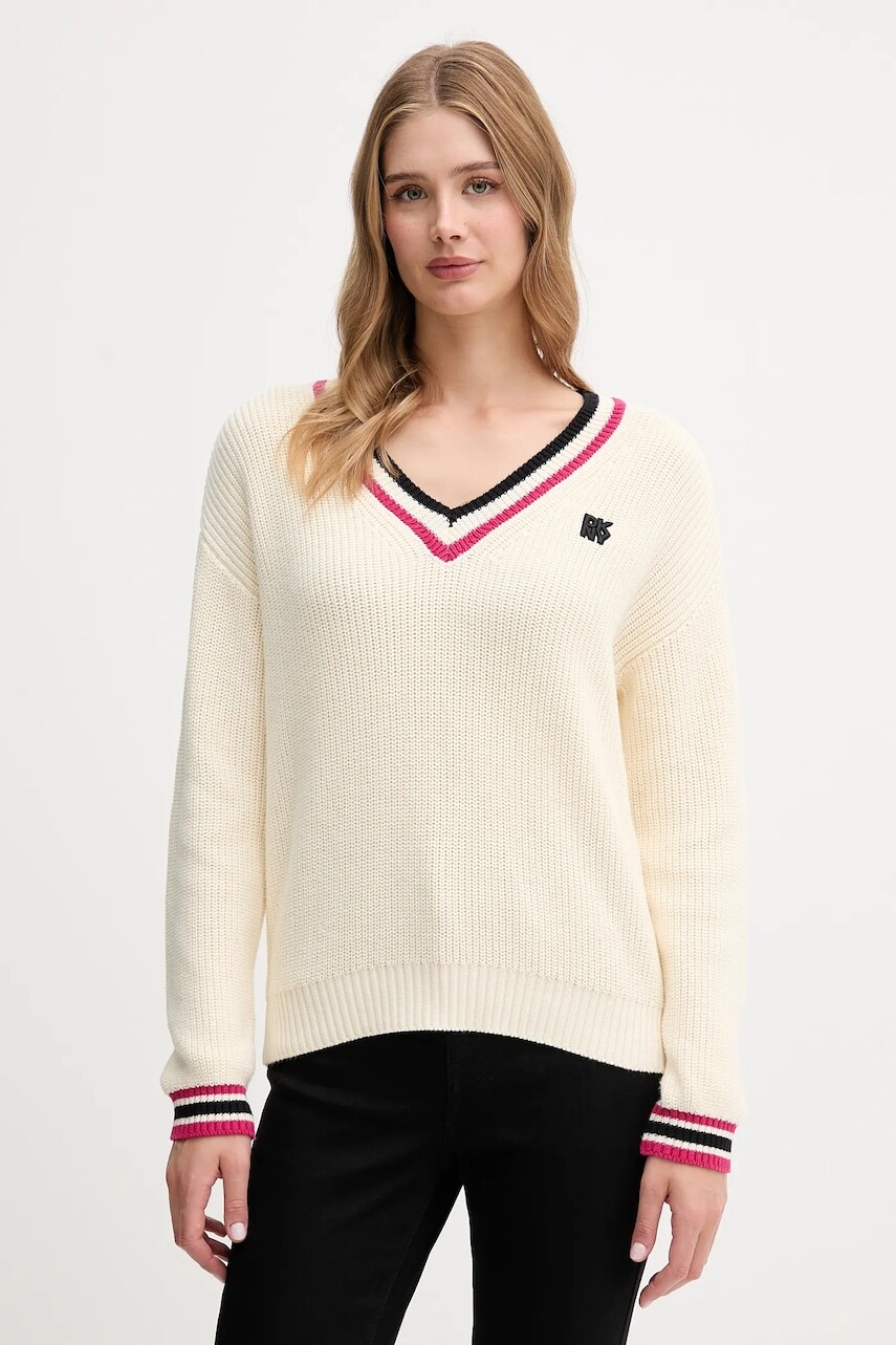 Bavlnený sveter Dkny béžová farba, teplé, DJ5R0730