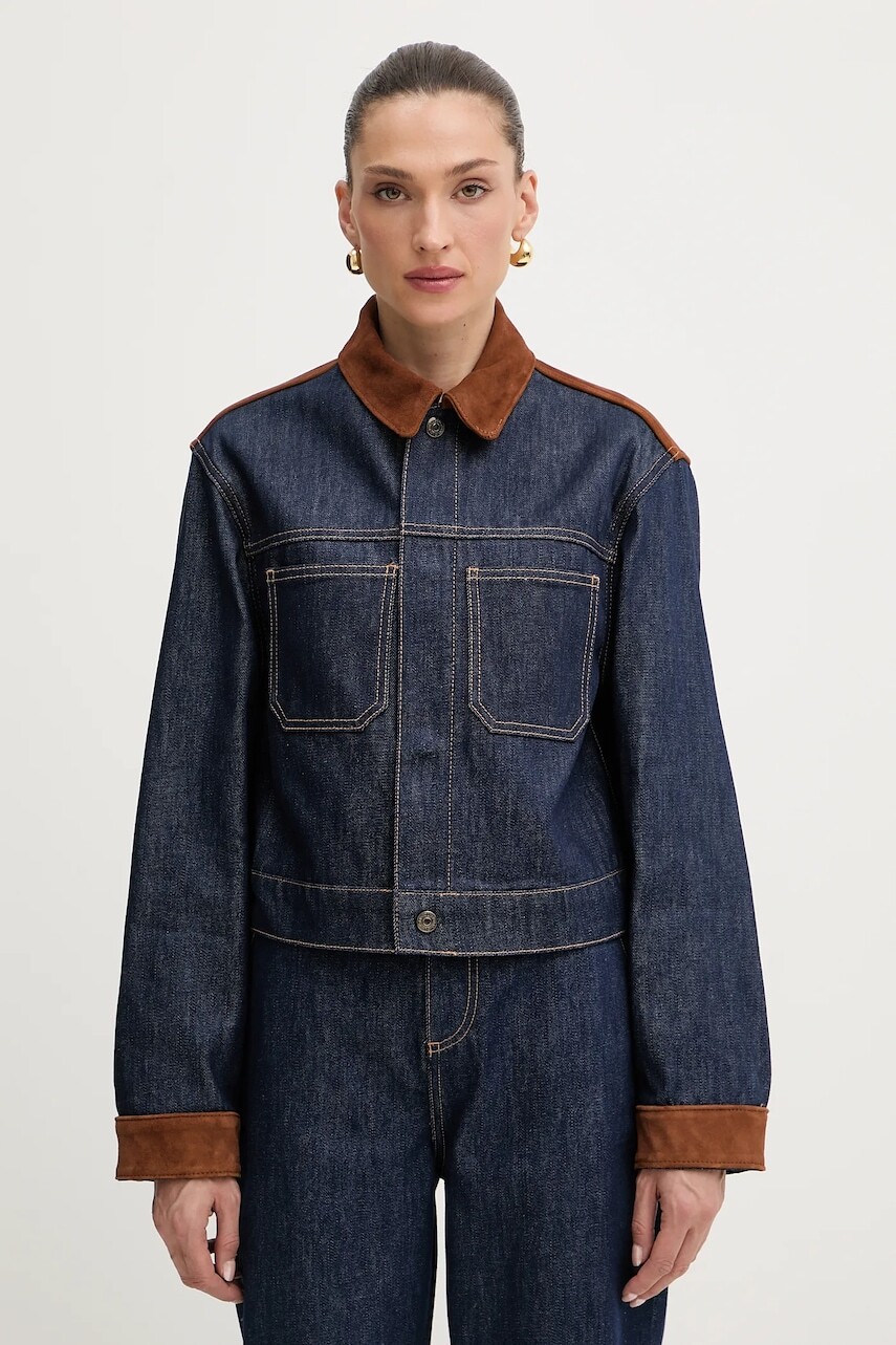 Rifľová bunda Liu Jo tmavomodrá farba, prechodná, oversize, UF5084.DS073