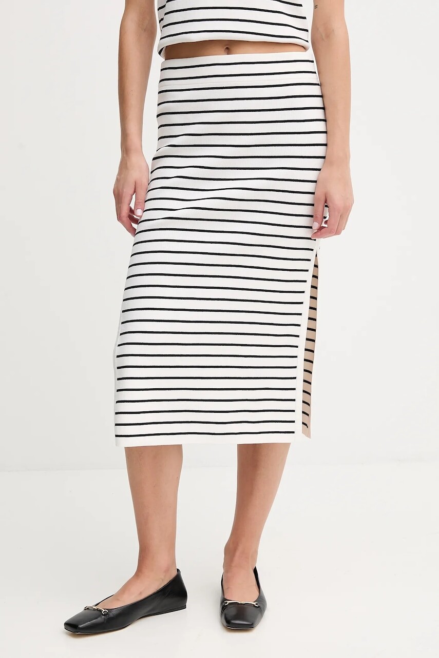 Sukňa Dkny biela farba, midi, puzdrová, DJ5R0729