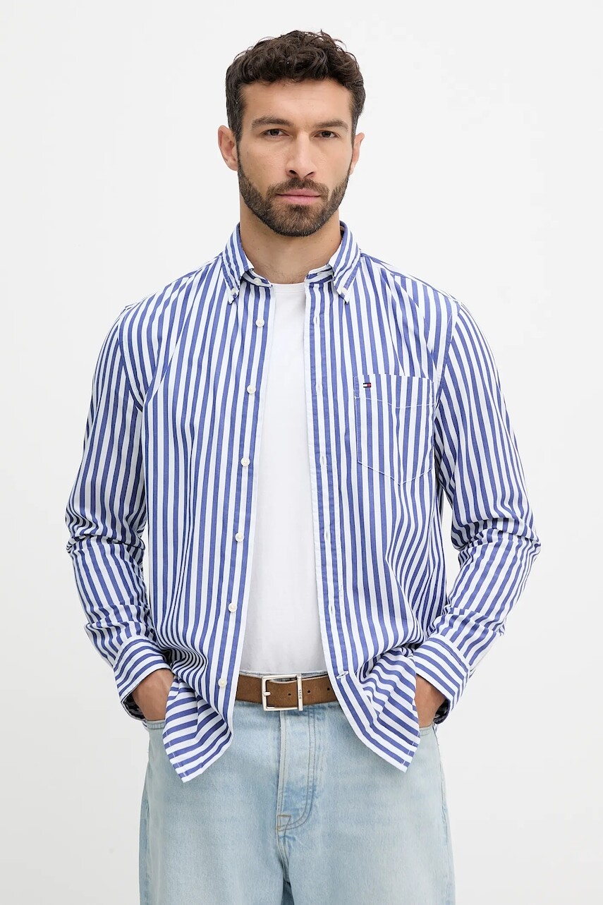 Bavlnená košeľa Tommy Hilfiger fialová farba, regular, s golierom button-down, MW0MW39451