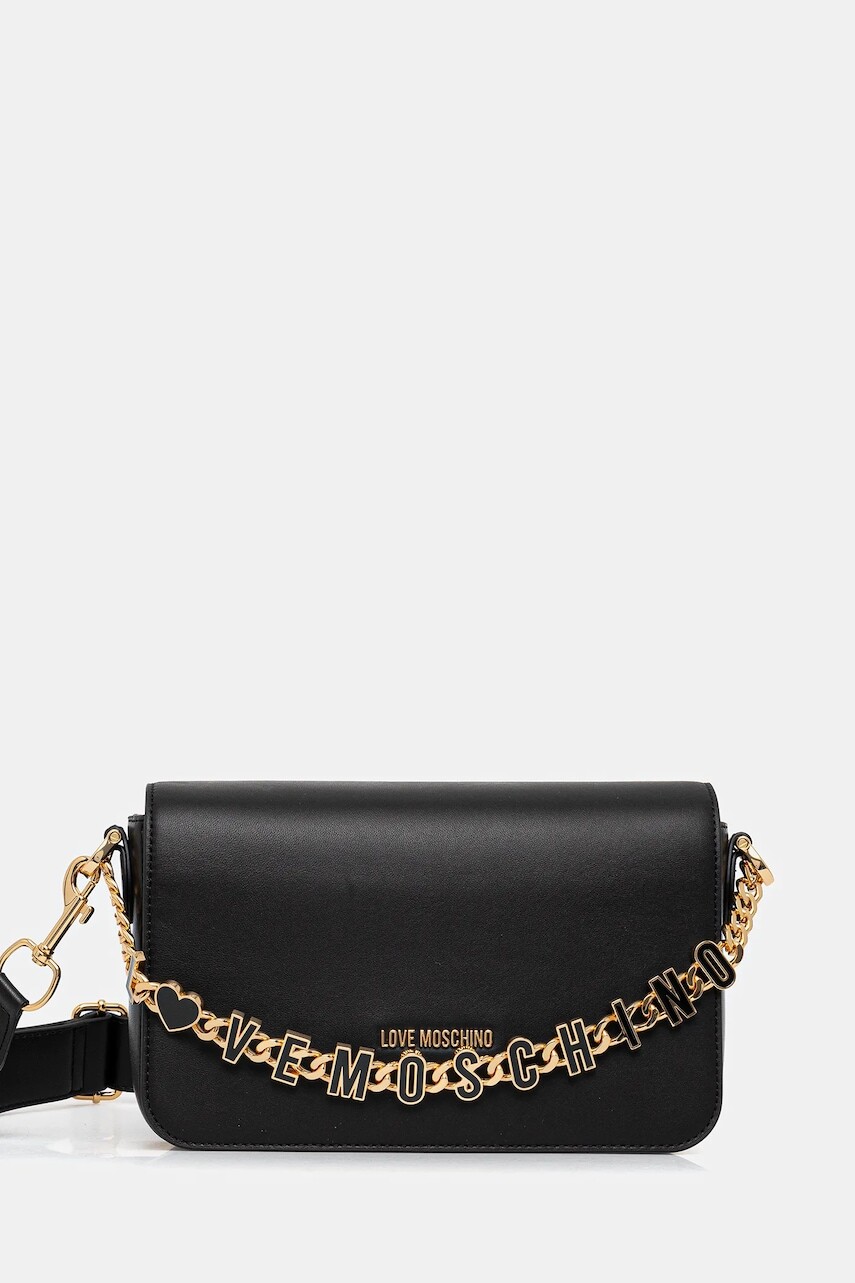 Kožená kabelka Love Moschino čierna farba, JC4071PP1NL1300A