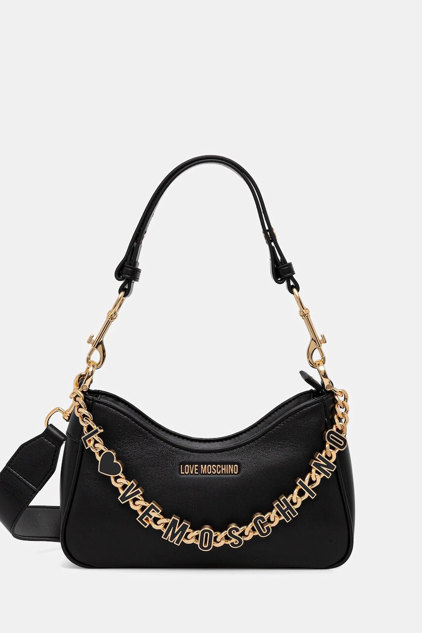 Kožená kabelka Love Moschino čierna farba, JC4070PP1NL1300A