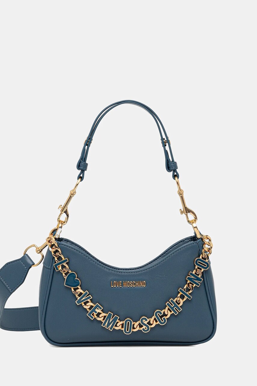 Kožená kabelka Love Moschino modrá farba, JC4070PP1NL1370A