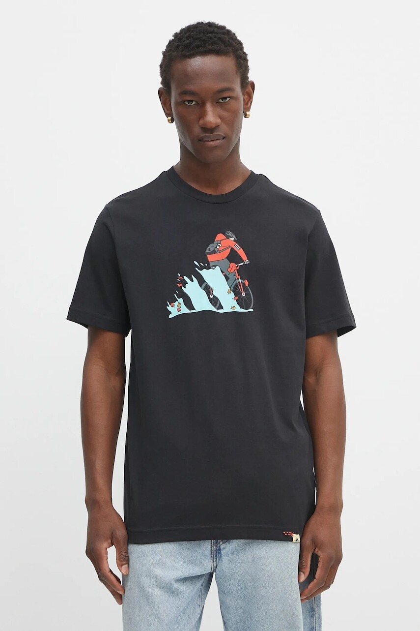 Bavlnené tričko adidas Doodle Hunt Bike Graphic T-Shirt pánske, čierna farba, s potlačou, JM6495