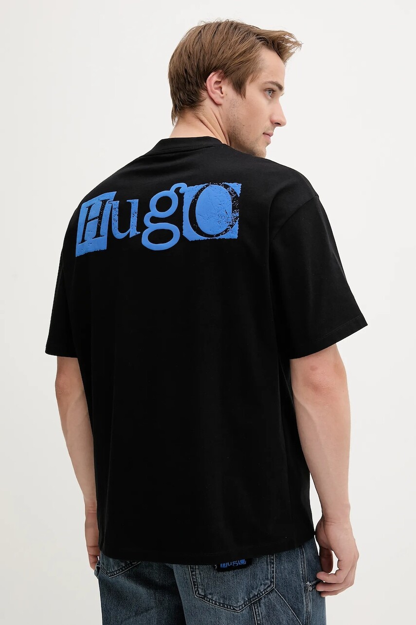 Bavlnené tričko Hugo Blue pánske, čierna farba, s potlačou, 50542810