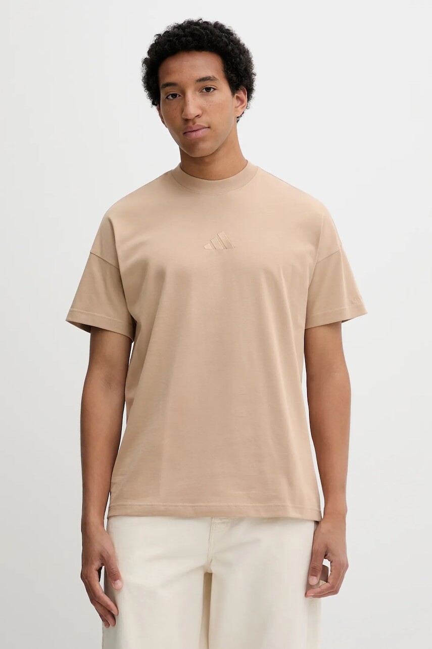 Bavlnené tričko adidas All SZN pánske, béžová farba, jednofarebné, JX5083