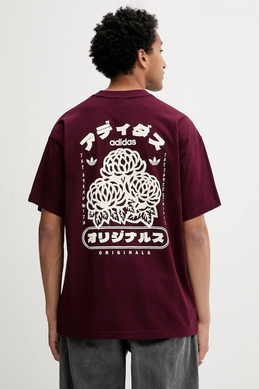 Bavlnené tričko adidas Originals Japan Florals T pánske, bordová farba, s potlačou, KR5090