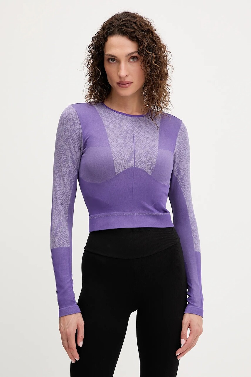 Tričko s dlhým rukávom na jogu adidas by Stella McCartney fialová farba, JN0541