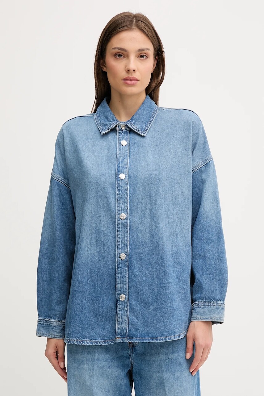 Rifľová košeľa Calvin Klein Jeans modrá farba, voľný strih, s klasickým golierom, LV047C783G