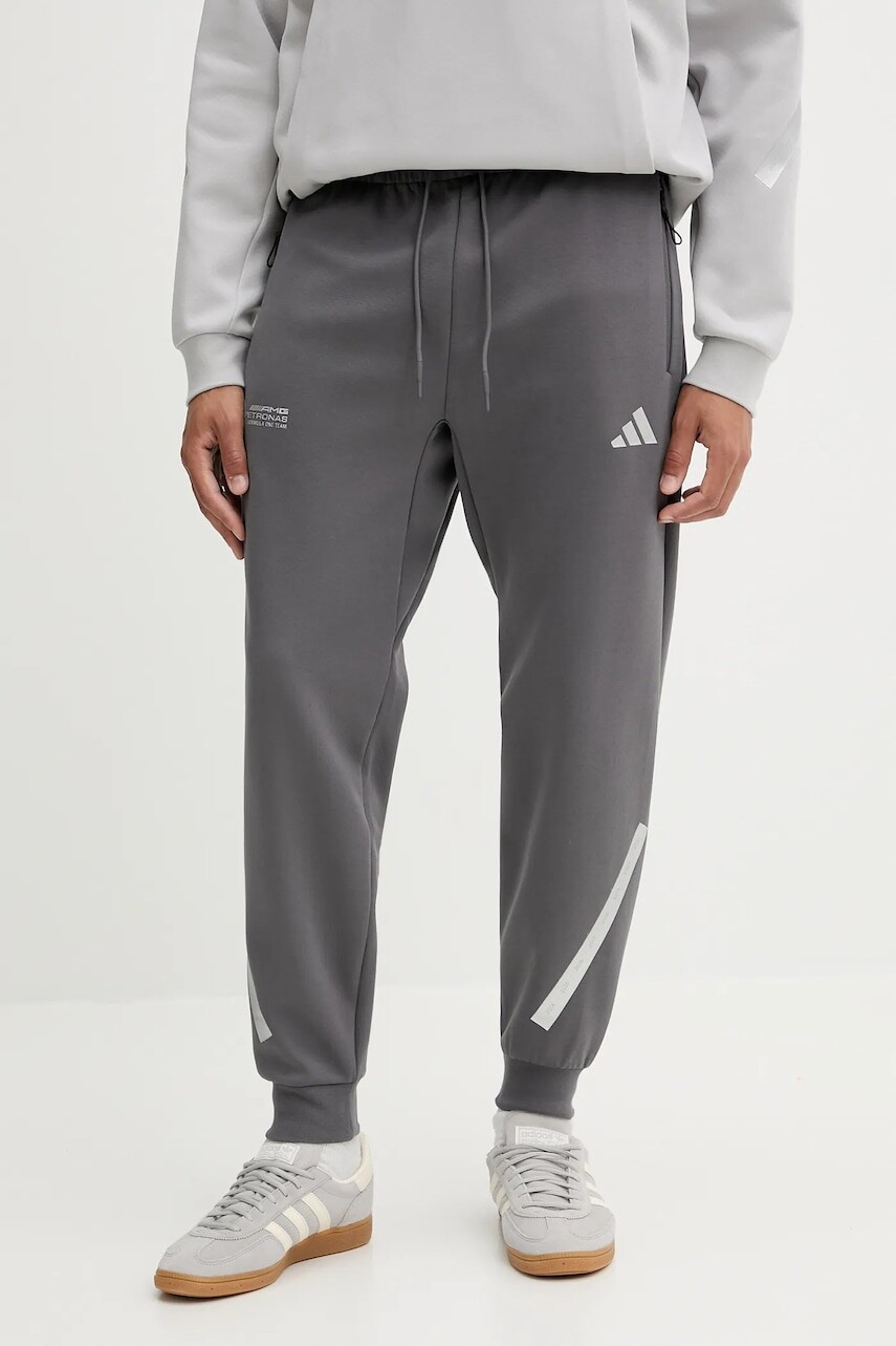 Tepláky adidas x Mercedes šedá farba, s potlačou, JW3478