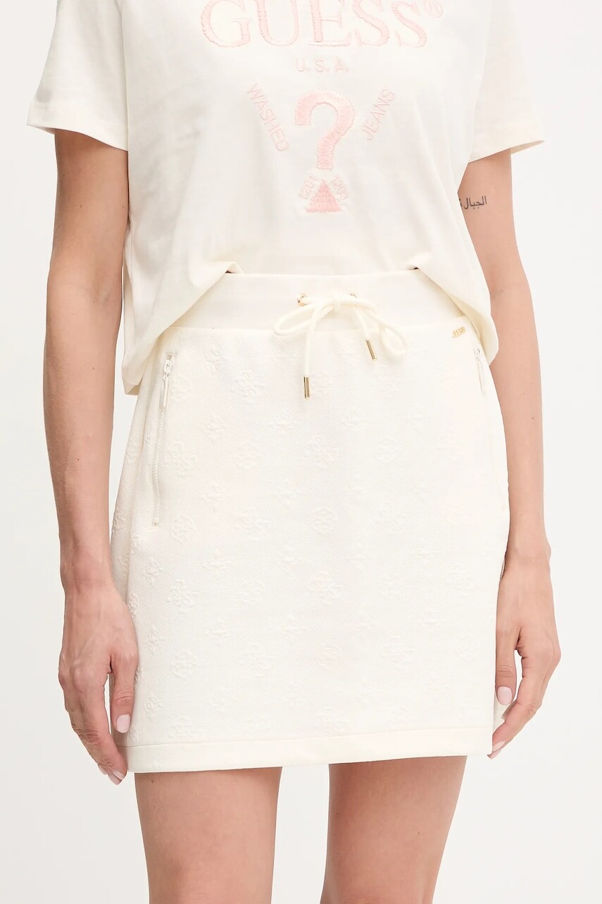 Sukňa Guess PEONY béžová farba, mini, rovný strih, V5YD03 KBSL2