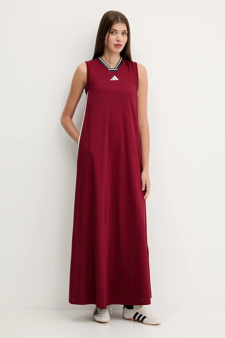 Šaty adidas House of Tiro bordová farba, maxi, rovný strih, JX5160