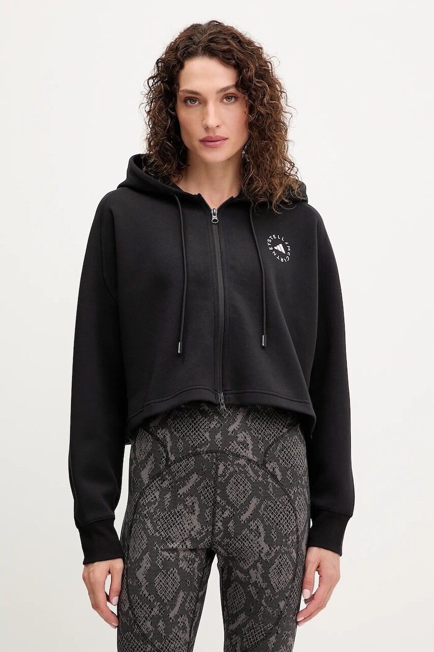 Tepláková mikina adidas by Stella McCartney čierna farba, s kapucňou, jednofarebná, JD8107