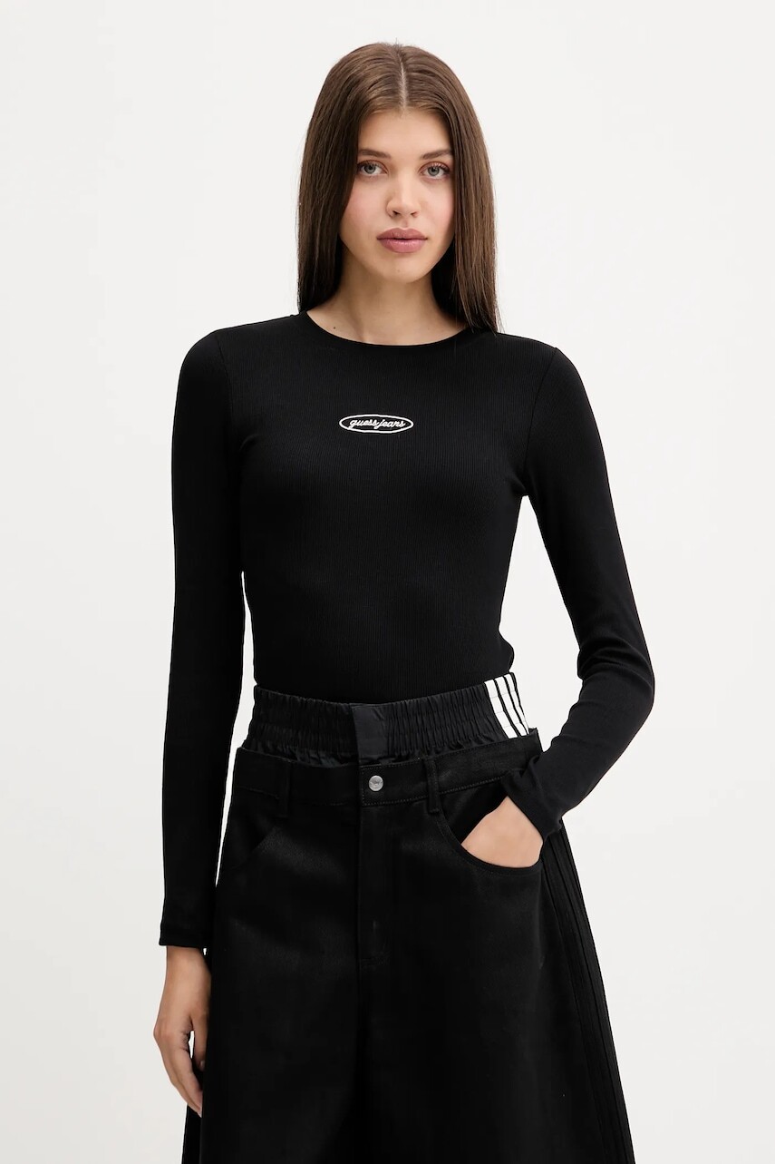Tričko s dlhým rukávom Guess Jeans čierna farba, W5YP38 KA0H1