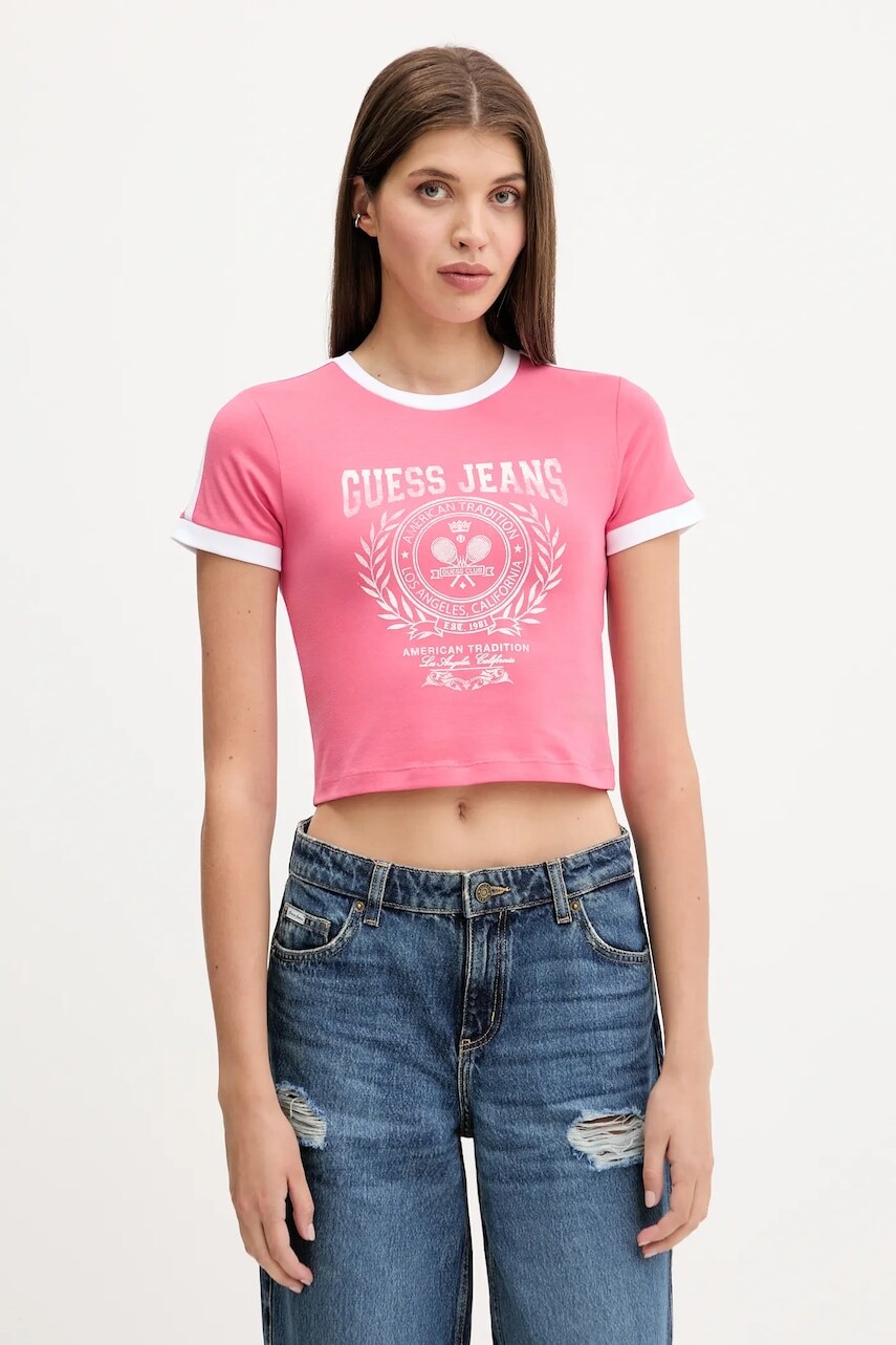 Tričko Guess Jeans dámske, ružová farba, W5YI03 J1314