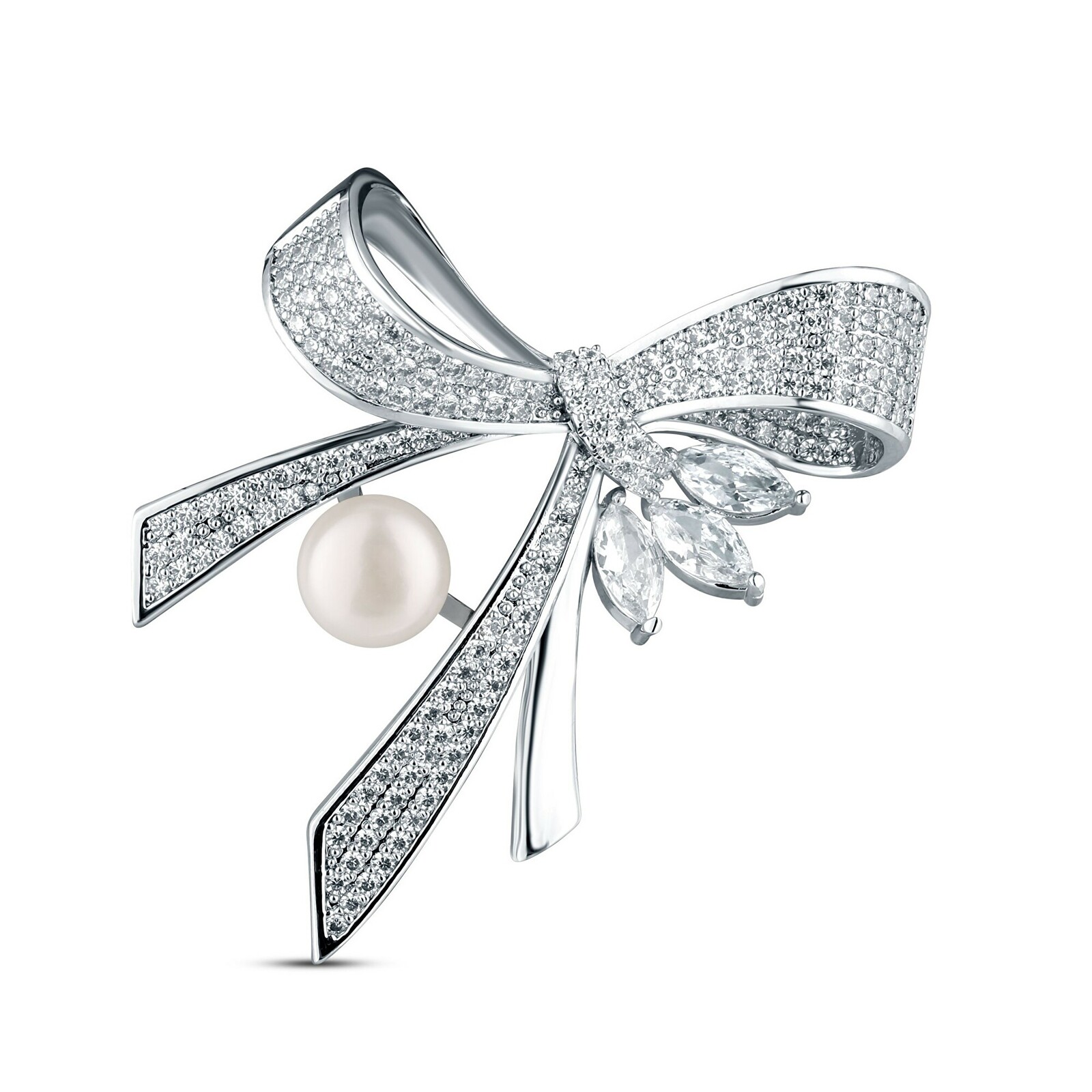 JwL Luxury Pearls Luxusná dámska brošňa s perlou a zirkónmi Mašle JL0869
