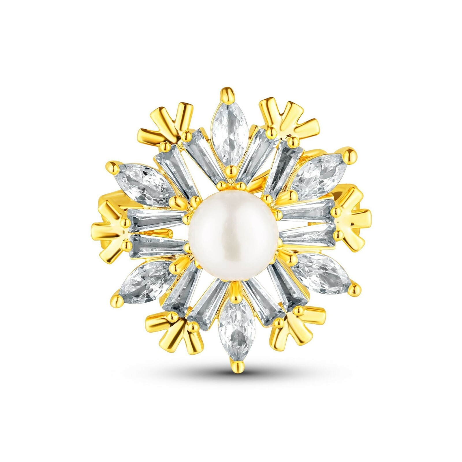 JwL Luxury Pearls Trblietavá brošňa v tvare snehovej vločky s perlou JL0873